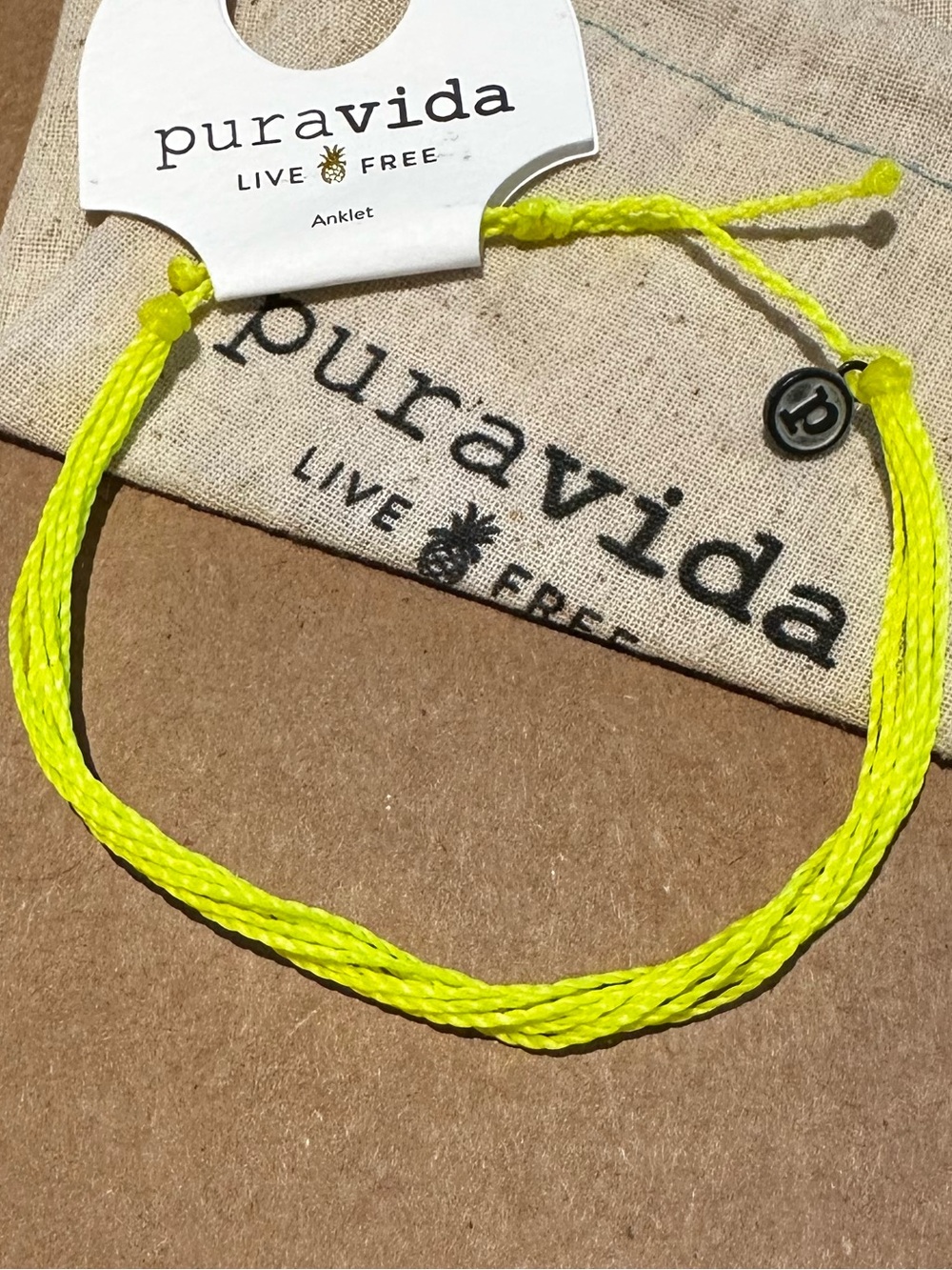 PURA VIDA Anklet Neon Yellow NEW! Adjustable. Unisex